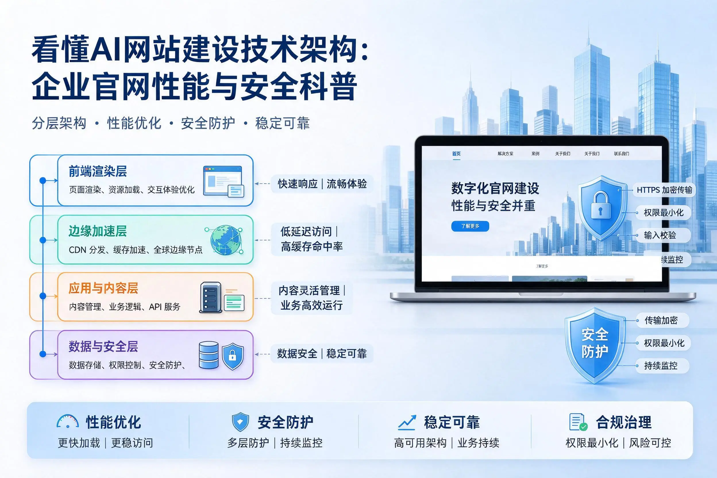 看懂AI网站建设技术架构:商洛企业官网性能与安全科普