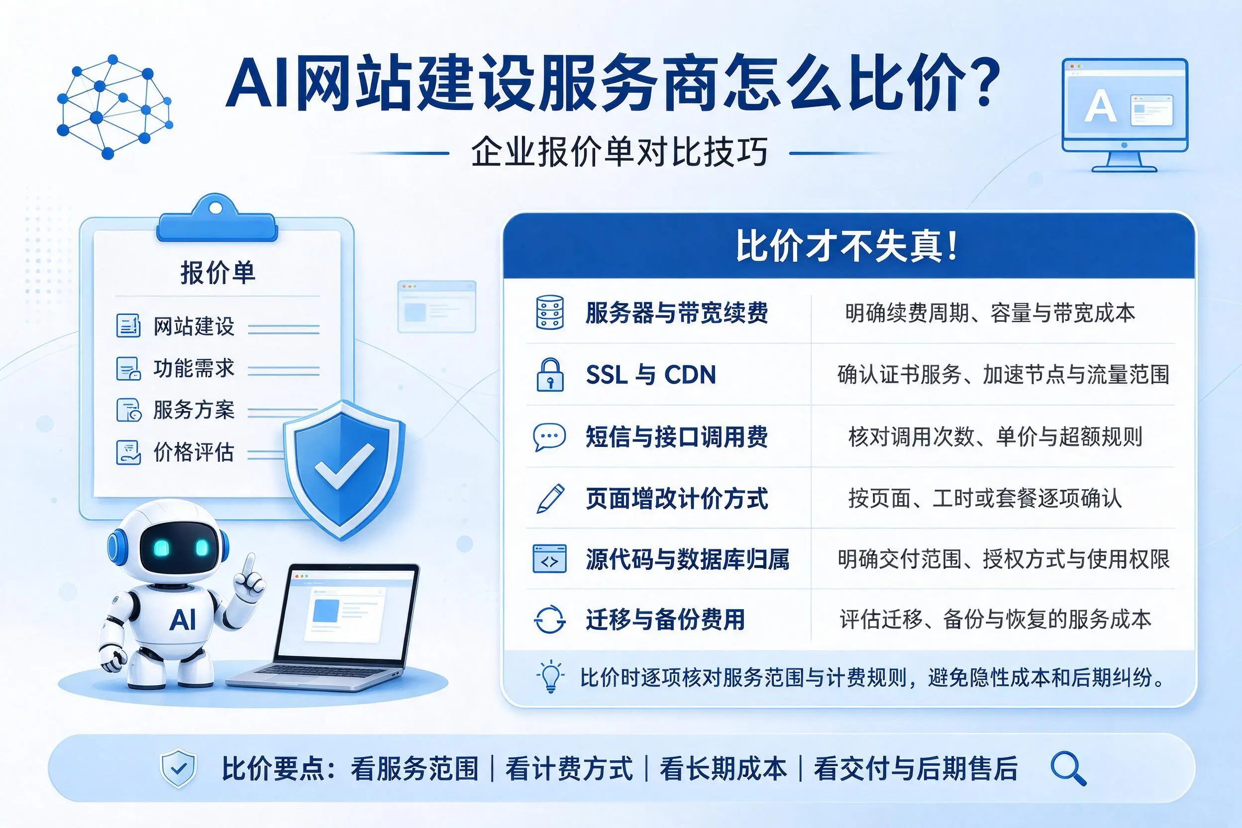 AI网站建设服务商怎么比价?商洛企业报价单对比技巧