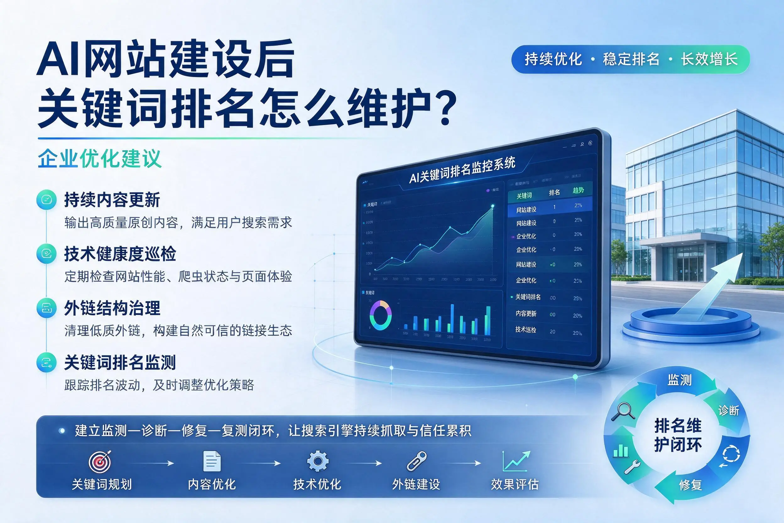 AI网站建设后关键词排名怎么维护？商洛企业优化建议
